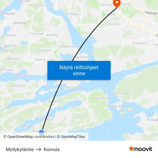 Myllykyläntie to Koivula map