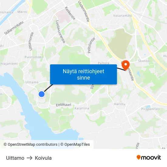 Uittamo to Koivula map