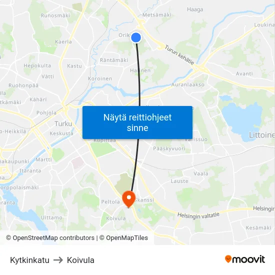 Kytkinkatu to Koivula map