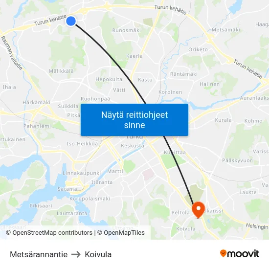 Metsärannantie to Koivula map