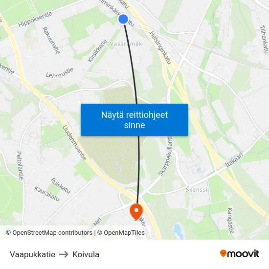 Vaapukkatie to Koivula map