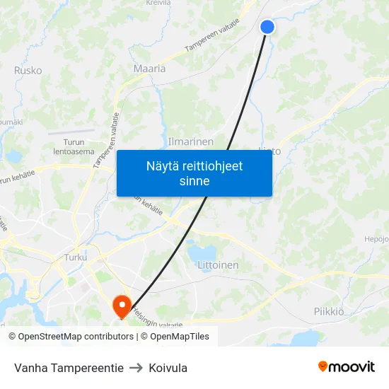Vanha Tampereentie to Koivula map