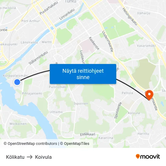 Kölikatu to Koivula map