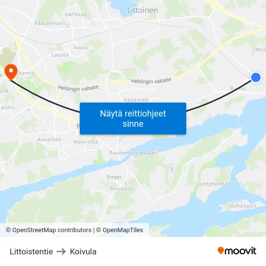 Littoistentie to Koivula map