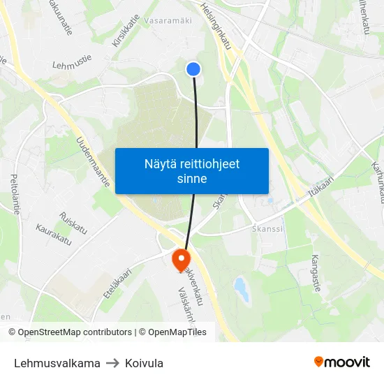 Lehmusvalkama to Koivula map