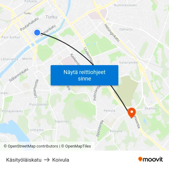 Käsityöläiskatu to Koivula map