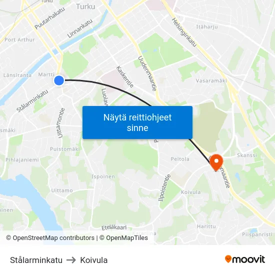 Stålarminkatu to Koivula map