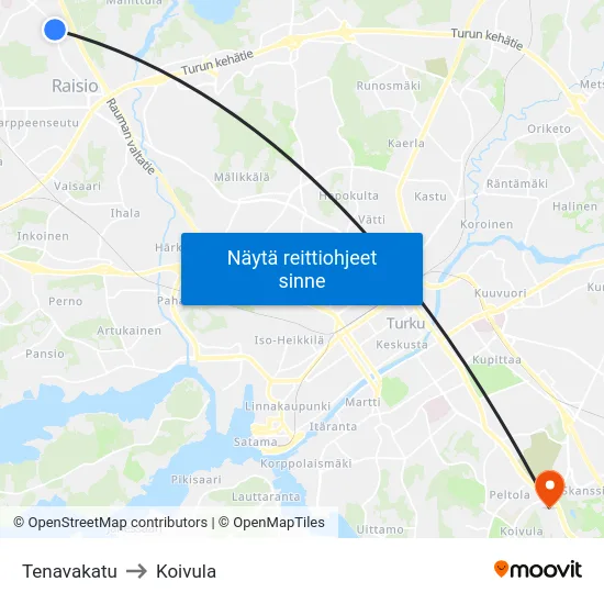 Tenavakatu to Koivula map
