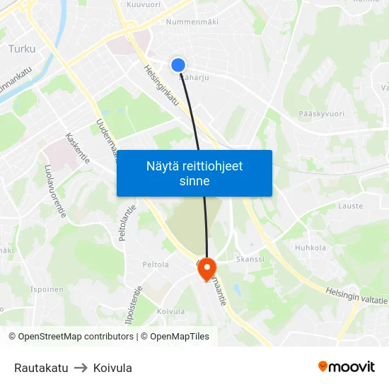 Rautakatu to Koivula map