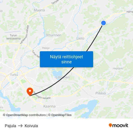 Pajula to Koivula map