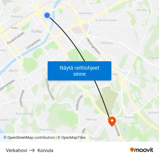 Verkahovi to Koivula map