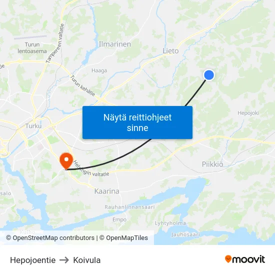 Hepojoentie to Koivula map