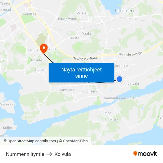 Nummenniityntie to Koivula map