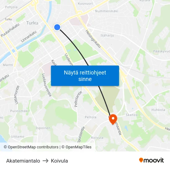 Akatemiantalo to Koivula map
