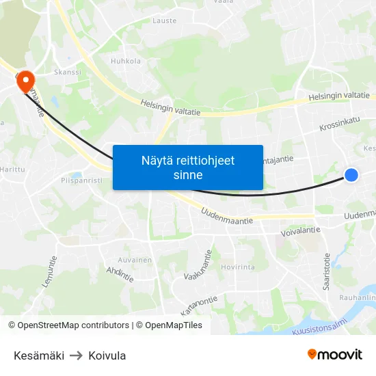 Kesämäki to Koivula map