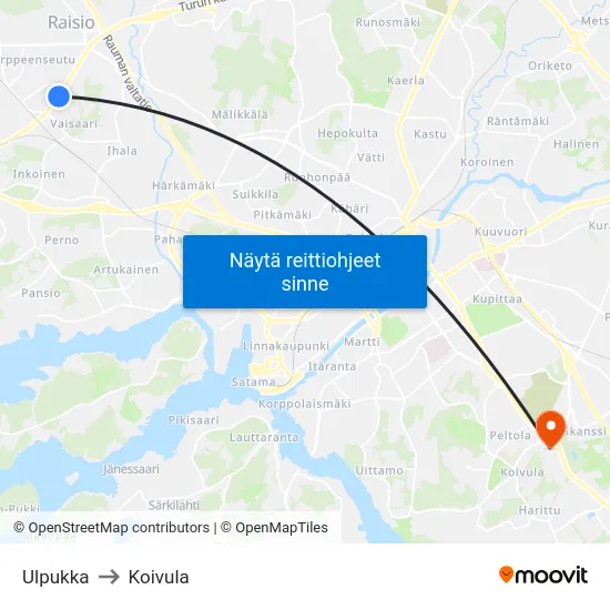 Ulpukka to Koivula map