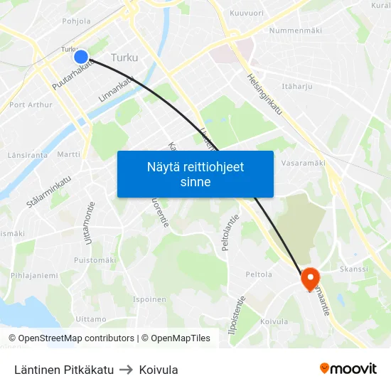 Läntinen Pitkäkatu to Koivula map