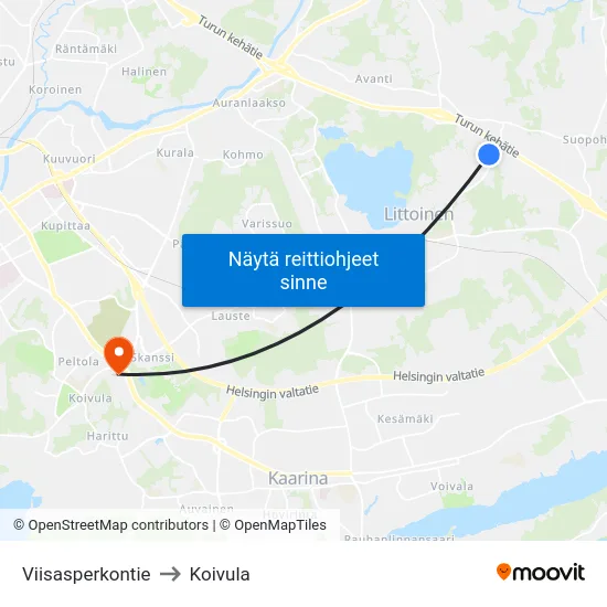 Viisasperkontie to Koivula map