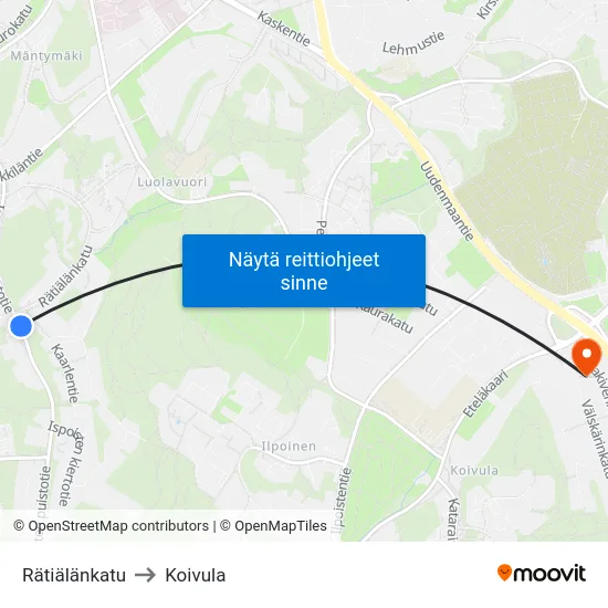 Rätiälänkatu to Koivula map