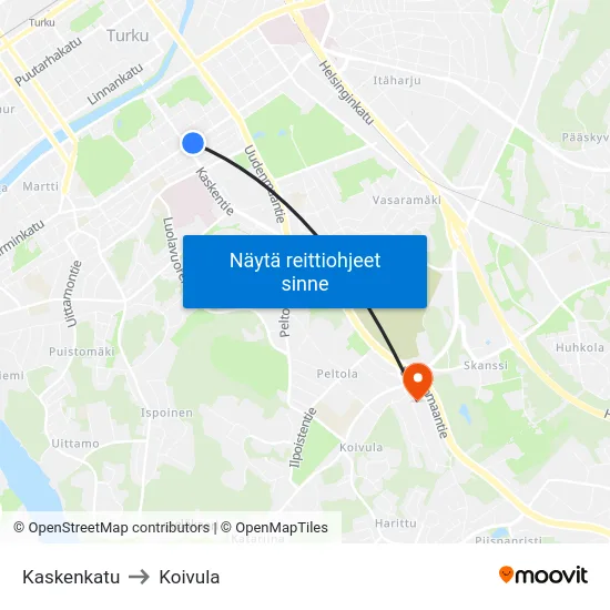 Kaskenkatu to Koivula map