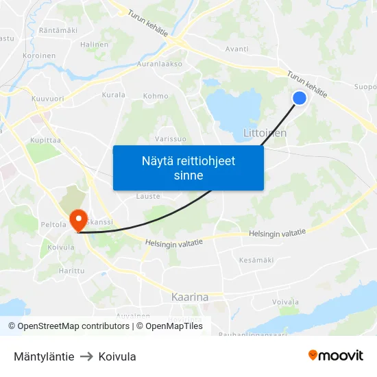 Mäntyläntie to Koivula map