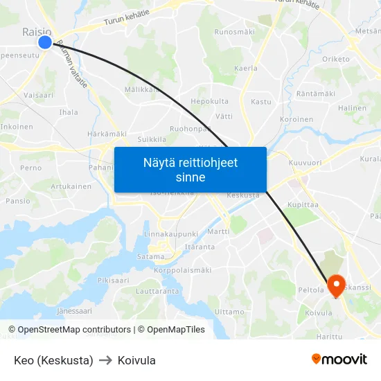 Keo (Keskusta) to Koivula map