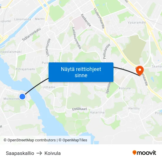 Saapaskallio to Koivula map