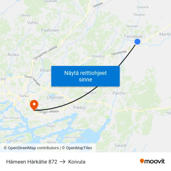 Hämeen Härkätie 872 to Koivula map