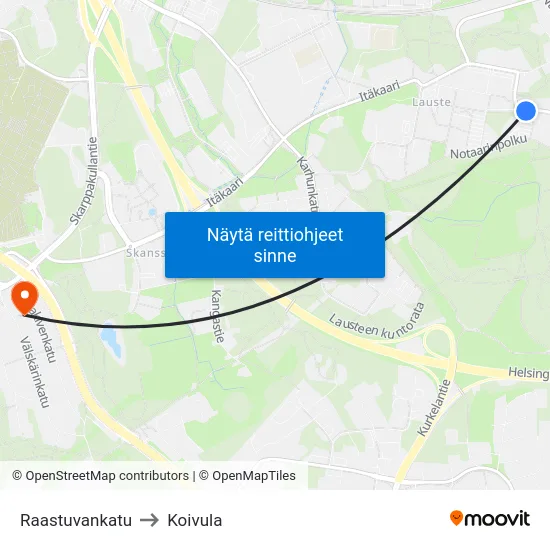 Raastuvankatu to Koivula map