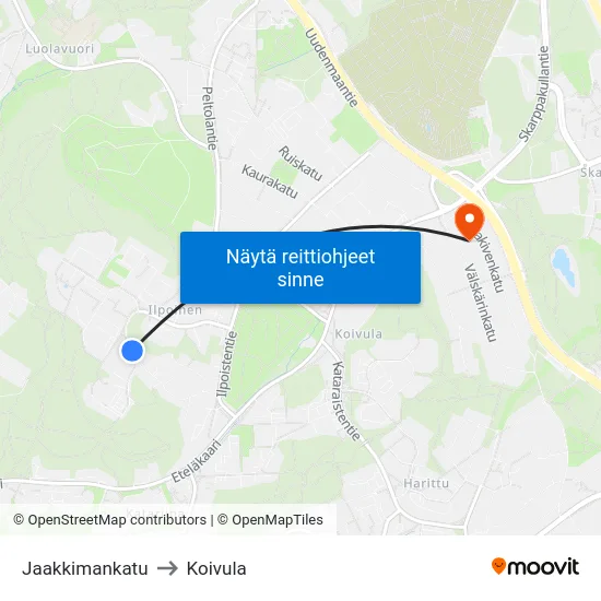 Jaakkimankatu to Koivula map