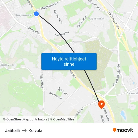 Jäähalli to Koivula map
