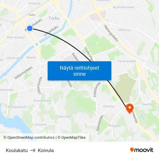 Koulukatu to Koivula map