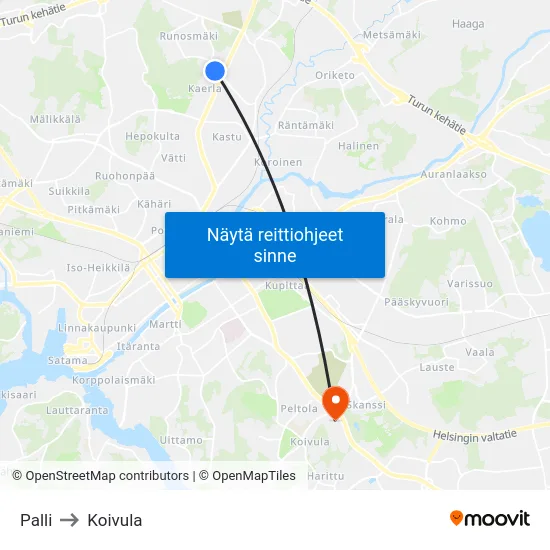 Palli to Koivula map