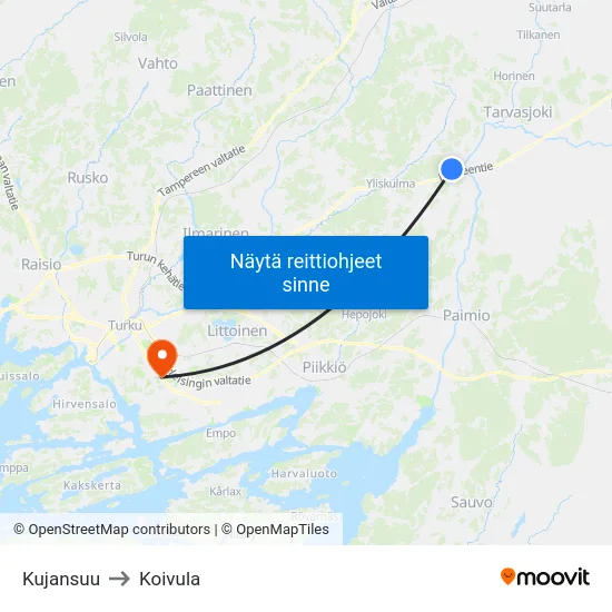 Kujansuu to Koivula map