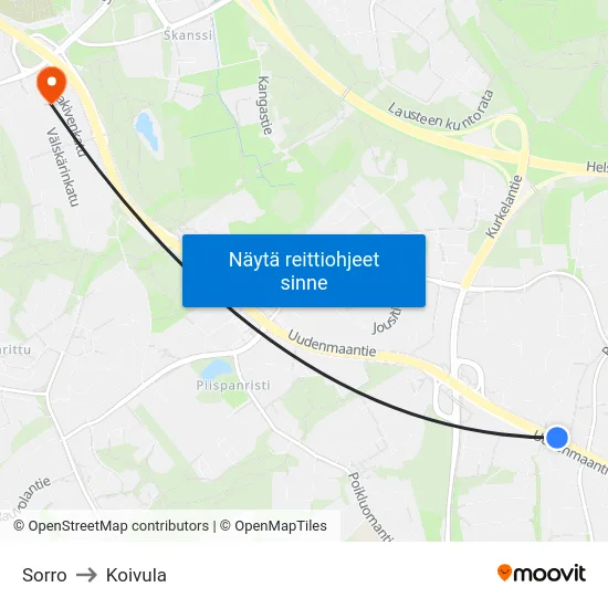 Sorro to Koivula map