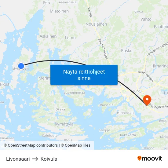 Livonsaari to Koivula map