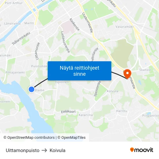 Uittamonpuisto to Koivula map