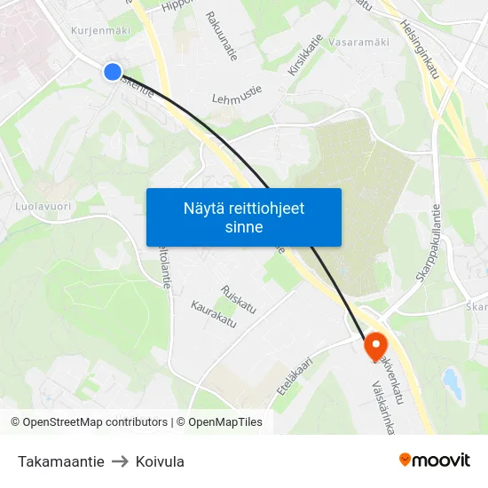 Takamaantie to Koivula map