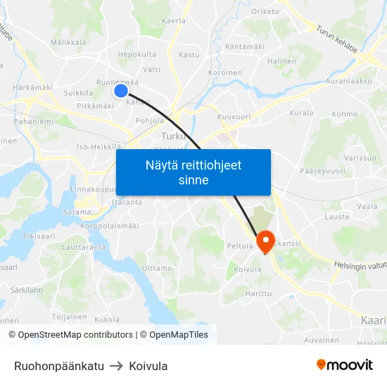 Ruohonpäänkatu to Koivula map