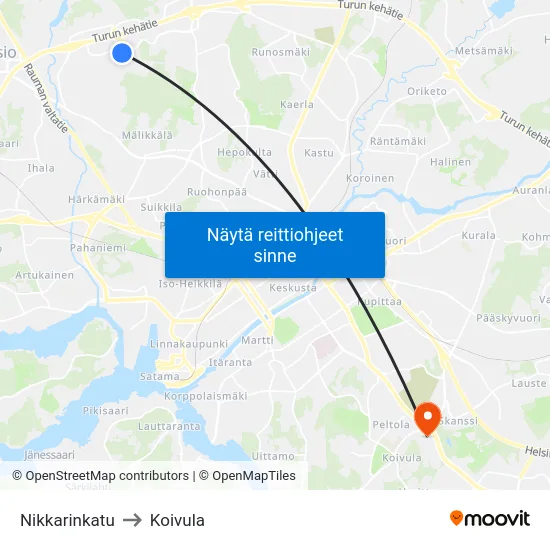 Nikkarinkatu to Koivula map