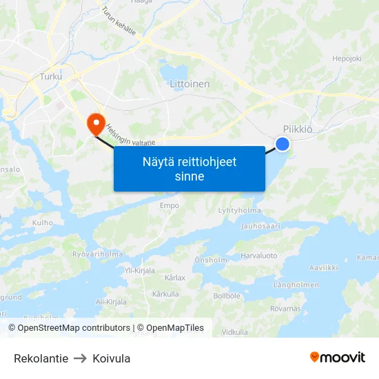 Rekolantie to Koivula map