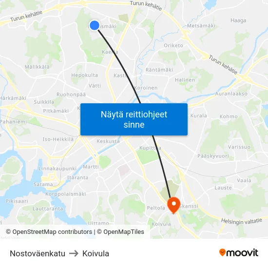 Nostoväenkatu to Koivula map