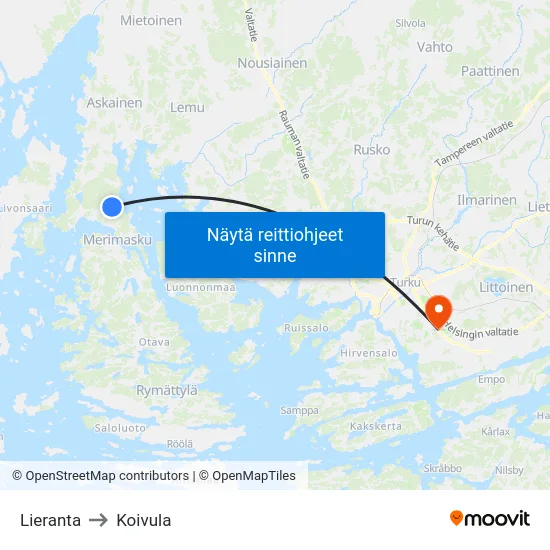 Lieranta to Koivula map