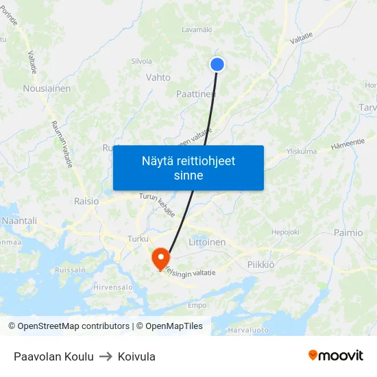 Paavolan Koulu to Koivula map