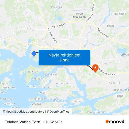 Telakan Vanha Portti to Koivula map