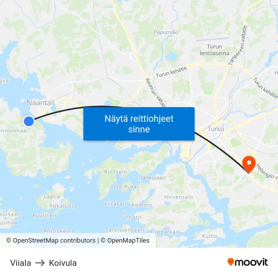 Viiala to Koivula map