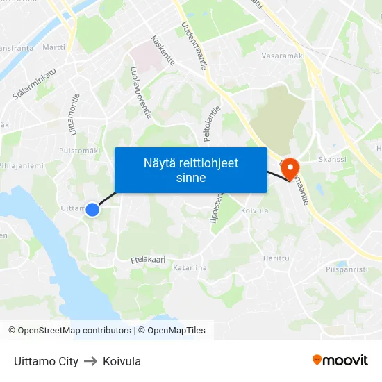 Uittamo City to Koivula map