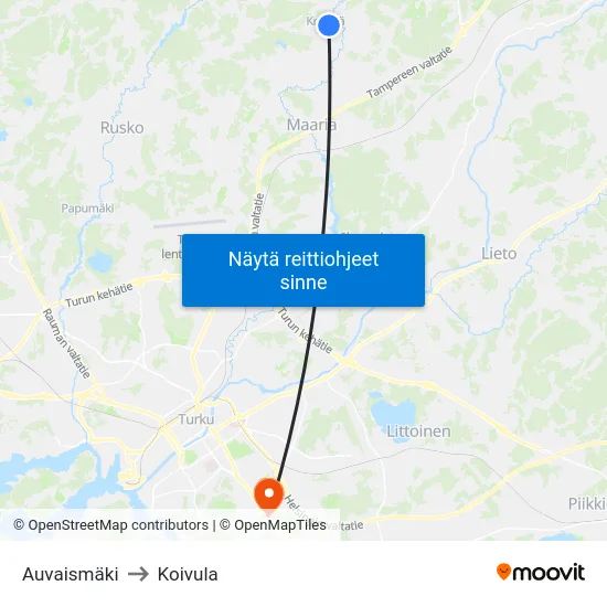 Auvaismäki to Koivula map