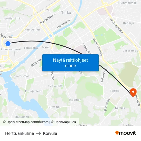 Herttuankulma to Koivula map