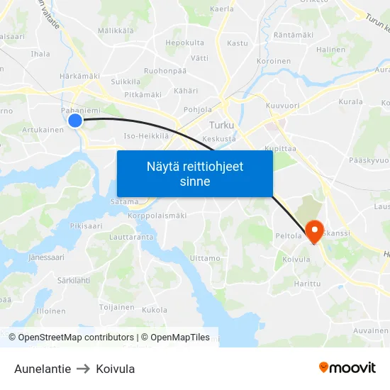 Aunelantie to Koivula map